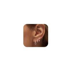 Kenivira 3 Paare Ohrringe Silber 925 für Damen 14 Karat Vergoldete Ohrringe Hypoallergene Kleine Ohrstecker Creolen Ohrringe Sets für Mehrere Piercings von Kenivira