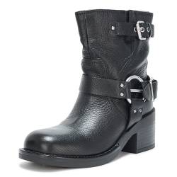 Kenneth Cole Damen Stride Motorradstiefel, Schwarz Leder, 37 EU von Kenneth Cole