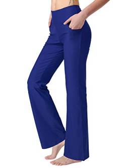 Keolorn Damen Bootcut Yogahose mit Taschen Hohe Taille Bootleg Yoga Workout Hosen für Frauen - Blau - X-Klein von Keolorn