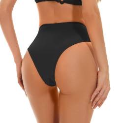 Kepblom Damen-Bikinihose mit hoher Taille – hoch geschnittene, freche Rave-Hose für Strand, Schwimmbad, Rave-Festivals, Schwarz, Large von Kepblom