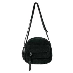 Kexpery Mehrschichtige Umhängetasche, lässig, kleine quadratische Tasche, vielseitig für Damen, Umhängetasche, Cord, Hobo-Tasche, Arbeitshandtasche, Schwarz von Kexpery