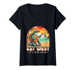 Damen Urlaub am tropischen Strand von Key West Florida für Schildkrötenliebhaber T-Shirt mit V-Ausschnitt von Key West Islands Florida Gifts & Souvenirs Co