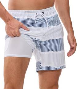 Kfnire Badehose Herren mit Kompression Liner Wasserabweisend Badeshorts für Herren Badehose Männer Schwimmhose 2 in 1 Atmungsaktiv Schnelltrocknend Strandhose mit Innenhose und Reißverschlusstaschen von Kfnire