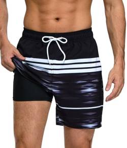 Kfnire Badehose Herren mit Kompression Liner Wasserabweisend Badeshorts für Herren Badehose Männer Schwimmhose 2 in 1 Atmungsaktiv Schnelltrocknend Strandhose mit Innenhose und Reißverschlusstaschen von Kfnire