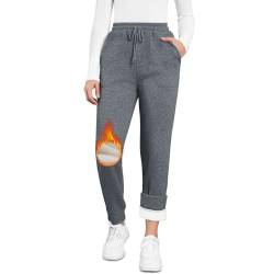 Kfnire Damen Jogginghose Warmer Sherpa-Fütterung | Thermo Fleece Sweathose Damen Winterhose - 2 Taschen | Hohe Taille | Kordelzug | Verdickte Outdoor Freizeit Sporthose Winterhose für Damen von Kfnire