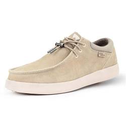 Kickback Haven - Herren Loafers - Farbe Beige - Moc Style Schuhe - Leder und Wildleder Obermaterial - Elastische Schnürsenkel - Leder gefütterte Innensohlen - Größe EU 42 von Kickback