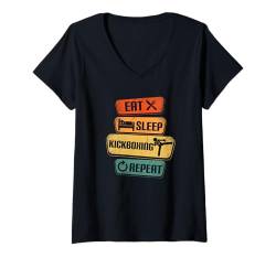 Damen Eat Sleep Kickboxen Repeat Funny Kickboxer T-Shirt mit V-Ausschnitt von Kickboxing Passion For Kickboxer