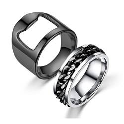 Edelstahl Flaschenöffner Ring Fidget Ring Angst Stress Relieving Cool Chain Statement Ring Daumen Bier Bar Öffnungsring für Damen Herren Metall Metall, Metall, Metall von Kicomvi