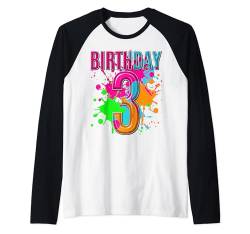 3. Geburtstag T-Shirt für Mädchen Jungen 3 Jahre Farbspritzer Raglan von Kids Birthday Party, Awesome Birthday Party Wear