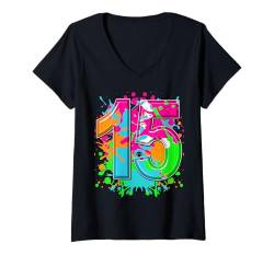 Damen 15 Geburtstag Shirt Mädchen Jungen 14 Jahre Farbspritzer T-Shirt mit V-Ausschnitt von Kids Birthday Party, Awesome Birthday Party Wear