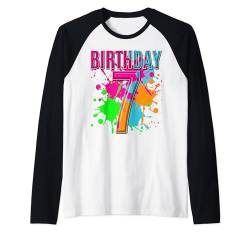 T-Shirt zum 7. Geburtstag für Mädchen, Jungen, Farbspritzer 7 Jahre Raglan von Kids Birthday Party, Awesome Birthday Party Wear