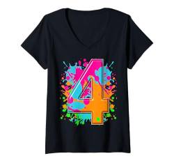 Damen Vier, 4 Jahre, 4. Geburtstag, alles Gute zum Geburtstag, Junge, 4 Jahre alt T-Shirt mit V-Ausschnitt von Kids Birthday Party, Kids Birthday Gifts Co.