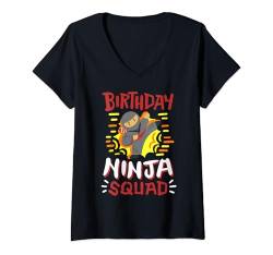 Damen Geburtstag Ninja Squad Karate Mädchen Jungen Kind Geburtstag Party Familie T-Shirt mit V-Ausschnitt von Kids Ninja Birthday Party Gear