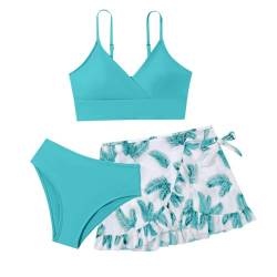 Kielsjajd Bikini Teenager Mädchen 14 Jahre Zweiteilige mit Triangel Bikinihose Set Bedruckte Sportlich Badeanzug Rüschen Push Up mit Shorts Badeanzüge Tankini Bikinioberteil für (C-013, 13-14 Jahre) von Kielsjajd