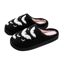 Kielsjajd Halloween Hausschuhe, Hausschuhe Damen Plüsch Winter Winter Wärme Pantoffeln für Frauen Bequeme Rutschfeste Flache Slippers Geburtstag Halloween Ostern Geschenk (Black, 43) von Kielsjajd