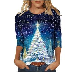 Weihnachtsshirt Damen Lustiges Weinglas Muster Weihnachtsbluse Damen 3/4 Ärmel Bluse Damen Tunika Elegant Blusen Festliche Oberteile Xmas Pullover Christmas Weihnachtsbaum Hemdbluse Oberteile Tops von Kielsjajd