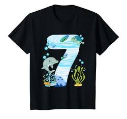 Kinder Unterwasser 7 Jahre Alt - Delfin Und Schildkröte 7. T-Shirt von Kinder Geburtstag Geschenk Junge Sohn Mädchen