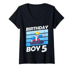 Damen Snowboarden BIRTHDAY BOY 5 Snowboarder Kinder Geburtstags T-Shirt mit V-Ausschnitt von Kinder Snowboard Geschenk Snowboarder Geburtstag