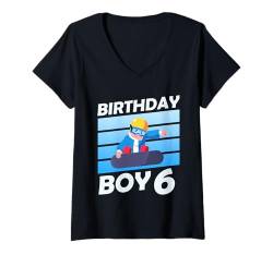 Damen Snowboarden BIRTHDAY BOY 6 Snowboarder Kinder Geburtstags T-Shirt mit V-Ausschnitt von Kinder Snowboard Geschenk Snowboarder Geburtstag