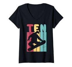 Damen Snowboarden Geburtstag ZEHN Kinder Snowboarder Snowboard T-Shirt mit V-Ausschnitt von Kinder Snowboard Geschenk Snowboarder Geburtstag