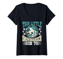 Damen Snowboarden THIS LITTLE SNOWBOARDER IS 7 Geburtstags T-Shirt mit V-Ausschnitt von Kinder Snowboard Geschenk Snowboarder Geburtstag