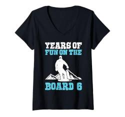 Damen Snowboarden YEARS OF FUN ON THE BOARD 6 Lustiges Kinder T-Shirt mit V-Ausschnitt von Kinder Snowboard Geschenk Snowboarder Geburtstag