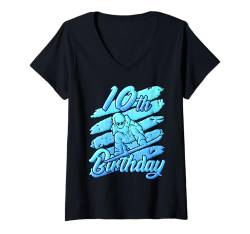 Damen Snowboarder 10th BIRTHDAY Snowboarden Kinder Geburtstags T-Shirt mit V-Ausschnitt von Kinder Snowboard Geschenk Snowboarder Geburtstag