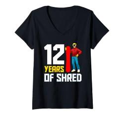 Damen Snowboarder 12 YEARS OF SHRED Kinder Geburtstags T-Shirt mit V-Ausschnitt von Kinder Snowboard Geschenk Snowboarder Geburtstag