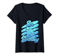 Damen Snowboarder 8th BIRTHDAY Snowboarden Kinder Geburtstags T-Shirt mit V-Ausschnitt von Kinder Snowboard Geschenk Snowboarder Geburtstag