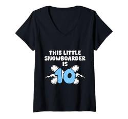 Damen Snowboarder THIS LITTLE SNOWBOARDER IS 10 Lustiges Kinder T-Shirt mit V-Ausschnitt von Kinder Snowboard Geschenk Snowboarder Geburtstag