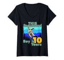 Damen Snowboarder THIS SNOWBOARD BOY IS 10 YEARS Geburtstags T-Shirt mit V-Ausschnitt von Kinder Snowboard Geschenk Snowboarder Geburtstag