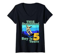 Damen Snowboarder THIS SNOWBOARD BOY IS 5 YEARS Geburtstags T-Shirt mit V-Ausschnitt von Kinder Snowboard Geschenk Snowboarder Geburtstag