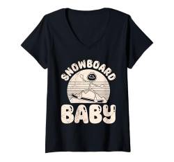 Damen Snowboarder SNOWBOARD BABY Snowboarden Kinder Baby T-Shirt mit V-Ausschnitt von Kinder Snowboard Geschenk Snowboarder Shirt Kind