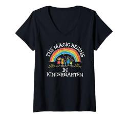 Damen Crayon Stains And Happy Brains Lehrer T-Shirt mit V-Ausschnitt von Kindergarten Lehrer Bildung Kreativität