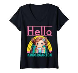 Damen Hello Kindergarten für Kindergartenlehrer & Schüler Mädchen T-Shirt mit V-Ausschnitt von Kindergarten Students & Kindergarten Teacher Shopp