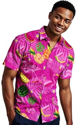 King Kabana Stylishes Hawaii-Hemd, Herren, Kurzarm, Flamingo-Melon-Style, Pink, 5XL von King Kabana