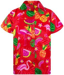 King Kabana Stylishes Hawaii-Hemd, Herren, Kurzarm, Flamingo-Melon-Style, Rot, XXL von King Kabana