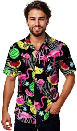 King Kabana Stylishes Hawaii-Hemd, Herren, Kurzarm, Flamingo-Melon-Style, Schwarz, XXL von King Kabana