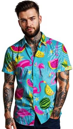 King Kabana Stylishes Hawaii-Hemd, Herren, Kurzarm, Flamingo-Melon-Style, Türkis, XL von King Kabana