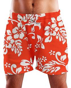 King Kameha Funky Hawaii Schwimm-Hose Bade-Hose Bade-Shorts, Hibiscus, Orange, 3XL von King Kameha