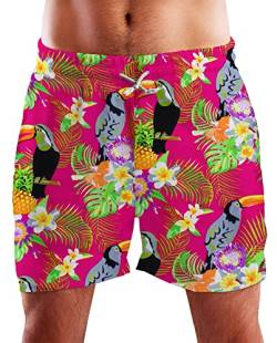 King Kameha Funky Hawaii Schwimm-Hose Bade-Hose Bade-Shorts, Parrot Cockatoo, Pink, L von King Kameha