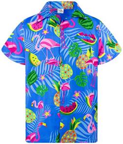 King Kameha Funky Hawaii-Hemd, Herren, Kurzarm, Flamingo-Melon, Indigo-Blau, M von King Kameha