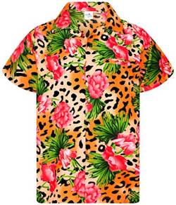 King Kameha Funky Hawaiihemd, Kurzarm, Leopard Flowers, Orange, XXL von King Kameha