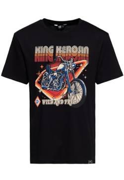 King Kerosin Herren T-Shirt | Print T-Shirt | Kurzarmshirt | Artwork | Print | 70S | Retro | Chopper | Motorrad | Biker Wild & Free von King Kerosin