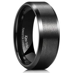 King Will Basic 8 mm Ehering für Herren aus schwarzem Wolfram, mattes Finish, abgeschrägte polierte Kanten, bequeme Passform, Größe 58.1 (18.5) von King Will