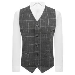 Heritage Herren-Weste, kariert, Anthrazit, Tweed, taillierte Passform, grau, XL von King & Priory