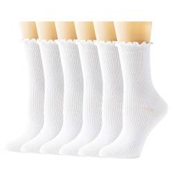 Kinretixia 3 Paar Rüschensocken für Damen, Premium Baumwolle Stricken, mit Umschlag, gewelltem Rand, süße Knöchelsocken mit Rundhalsausschnitt, Sportsocken für Frauen von Kinretixia