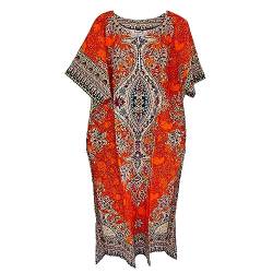 Langes Kaftan-Kleid für Damen, Baumwolle, für den Sommer, afrikanisches Dashiki, Strandkleid, Einheitsgröße, Orange, Einheitsgröße von Kiran Fashion