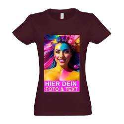 Kiwistar - T-Shirt Damen - burgund - XL - Aufdruck individuell - mit Foto Bedruckt - Wunschtext - Druck personalisiert - Geschenk für Freizeit Sport von Kiwistar