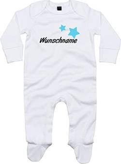 Kleckerliese Baby Body Schlafanzug Strampler Langarm Junge Mädchen Name Wunschname personalisiert Sterne, White 0-3 Monate von Kleckerliese